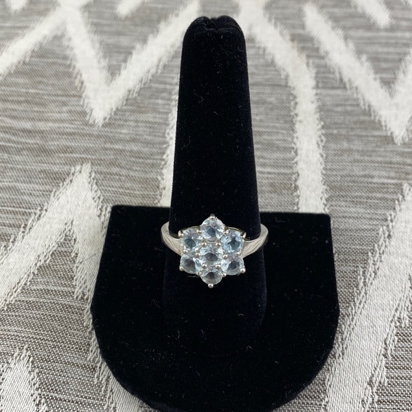Sterling Silver Floral Ring with Light Blue Stones 925 Stamped - Picture 2 of 5
